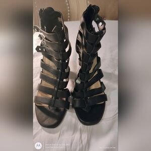 Black heeled sandals. Worn Size 8